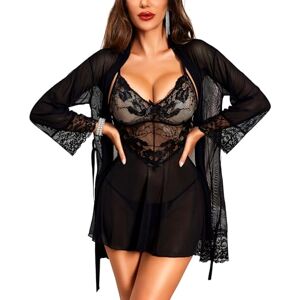 RSLOVE Nuisette Femme Lingerie Babydoll Sexy Robe de Nuit en Dentelle Ensemble de Chemise Noir M - Publicité RSLOVE Nuisette Femme Lingerie Babydoll Sexy Robe de Nuit en Dentelle Ensemble de Chemise Noir M - Publicité