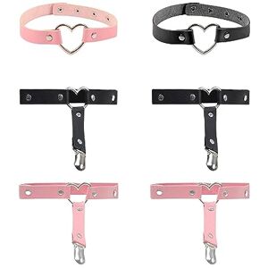 ATBUSS Lot de 4 jarretières de cuisse en cuir punk avec 2 colliers punk, chaînes de jambe réglables, jarretières punk en cœur, colliers gothiques en cuir pour femmes, filles (noir, rose) - Publicité ATBUSS Lot de 4 jarretières de cuisse en cuir punk avec 2 colliers punk, chaînes de jambe réglables, jarretières punk en cœur, colliers gothiques en cuir pour femmes, filles (noir, rose) - Publicité