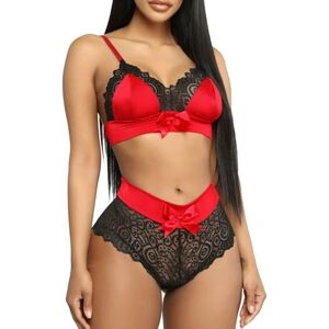 NewBull Ensemble de lingerie jarretelles pour femme en dentelle sexy et satin épissé Tenue de lingerie séduisante Col en V Soutien-gorge réglable + slip taille haute Deux pièces Nuisette - Publicité NewBull Ensemble de lingerie jarretelles pour femme en dentelle sexy et satin épissé Tenue de lingerie séduisante Col en V Soutien-gorge réglable + slip taille haute Deux pièces Nuisette - Publicité