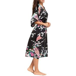 FEOYA Femme Kimono Longue Robe de Chambre Paon Fleur avec Cienture Robe de Nuit Sexy Soie Artifielle Noir Taille L - Publicité FEOYA Femme Kimono Longue Robe de Chambre Paon Fleur avec Cienture Robe de Nuit Sexy Soie Artifielle Noir Taille L - Publicité