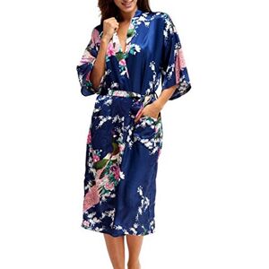 FEOYA Femmes Kimono Peignoir Pyjama Longue Imprimé Paon Elégante Robe de Nuit de Bain de Chambre Soie Artificielle Bleu Foncé Taille 3XL - Publicité FEOYA Femmes Kimono Peignoir Pyjama Longue Imprimé Paon Elégante Robe de Nuit de Bain de Chambre Soie Artificielle Bleu Foncé Taille 3XL - Publicité