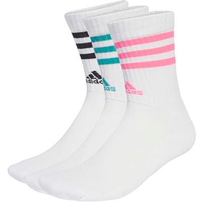 Adidas Mixte 3-Stripes Cushioned Crew Socks 3 Pairs, White/Pure Teal/Lucid Pink/Black, 6.5-8 - Publicité Adidas Mixte 3-Stripes Cushioned Crew Socks 3 Pairs, White/Pure Teal/Lucid Pink/Black, 6.5-8 - Publicité