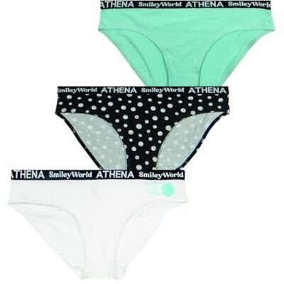 Athena SmileyWorld Lot de 3 Slips Femme Imprimé + Uni – Confort Quotidien - Publicité Athena SmileyWorld Lot de 3 Slips Femme Imprimé + Uni – Confort Quotidien - Publicité