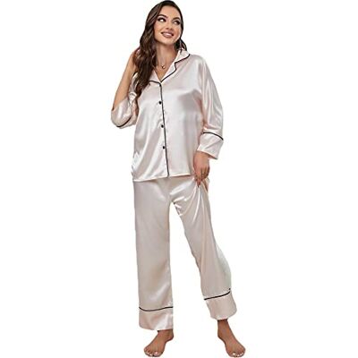 Generic Pyjamas Aux Femmes Satin Pyjama Ensembles Vêtements de Nuit Ensemble de Salon Soie Vêtements D'intérieur Survêtement Pyjama Vêtement de Nuit Bouton BasHaut Mou, Tendre,Beige,M(65kg/170cm) - Publicité Generic Pyjamas Aux Femmes Satin Pyjama Ensembles Vêtements de Nuit Ensemble de Salon Soie Vêtements D'intérieur Survêtement Pyjama Vêtement de Nuit Bouton BasHaut Mou, Tendre,Beige,M(65kg/170cm) - Publicité