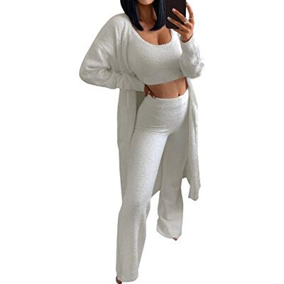 Minetom Femmes Ensemble de 3 Pièces Pyjamas Chaud Toison Polaire Vêtements de Nuit Doux Veste Sweat à Capuche Débardeur Pantalon - Publicité Minetom Femmes Ensemble de 3 Pièces Pyjamas Chaud Toison Polaire Vêtements de Nuit Doux Veste Sweat à Capuche Débardeur Pantalon - Publicité