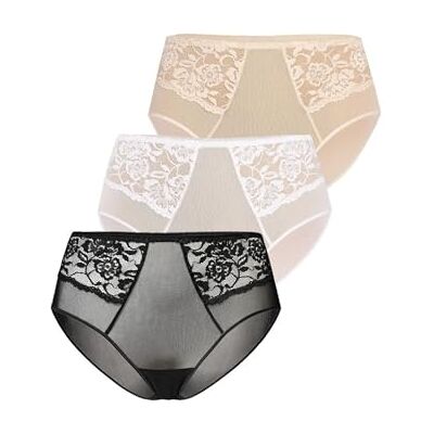 Teyli – Lot de 3 Slips Taille Haute en Mesh avec détails en Dentelle pour Femme – sous-vêtements élégants et Respirants.BL-wh-be XL - Publicité Teyli – Lot de 3 Slips Taille Haute en Mesh avec détails en Dentelle pour Femme – sous-vêtements élégants et Respirants.BL-wh-be XL - Publicité