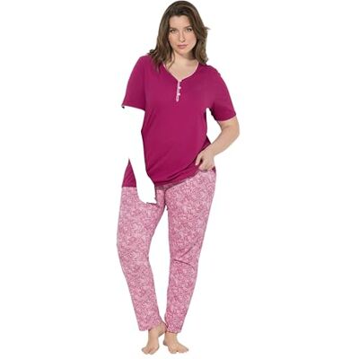 Ulla Popken Pyjama Grande Taille pour Femme, Grandes Tailles, Bord décoratif, imprimé en Dentelle, Manches mi-Longues, Fuchsia, 42-44 - Publicité Ulla Popken Pyjama Grande Taille pour Femme, Grandes Tailles, Bord décoratif, imprimé en Dentelle, Manches mi-Longues, Fuchsia, 42-44 - Publicité