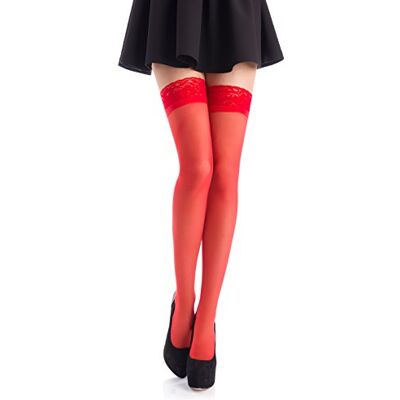 Romartex Bas autofixants 20 DEN élasthanne avec dentelle étroite (4-6 cm), 6, rouge - Publicité Romartex Bas autofixants 20 DEN élasthanne avec dentelle étroite (4-6 cm), 6, rouge - Publicité