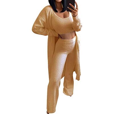 Minetom Femmes Ensemble de 3 Pièces Pyjamas Chaud Toison Polaire Vêtements de Nuit Doux Veste Sweat à Capuche Débardeur Pantalons Longs C Kaki 38 - Publicité Minetom Femmes Ensemble de 3 Pièces Pyjamas Chaud Toison Polaire Vêtements de Nuit Doux Veste Sweat à Capuche Débardeur Pantalons Longs C Kaki 38 - Publicité