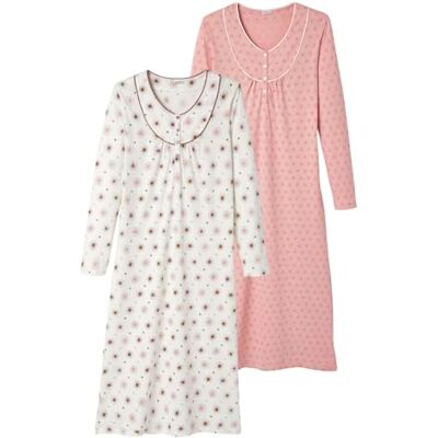 Damart Lot de 2 Chemises de Nuit Jersey Pur Coton peigné Femme Rose Imprimé Taille 46-48 (L) - Publicité Damart Lot de 2 Chemises de Nuit Jersey Pur Coton peigné Femme Rose Imprimé Taille 46-48 (L) - Publicité