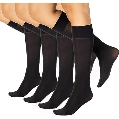 CALZITALY 4 Paires Mi-Bas Au Genou Opaque, Chaussettes Hautes En Microfibre Noir, Bleu 40 DEN Bonnetterie Italienne (Taille unique, Noir) - Publicité CALZITALY 4 Paires Mi-Bas Au Genou Opaque, Chaussettes Hautes En Microfibre Noir, Bleu 40 DEN Bonnetterie Italienne (Taille unique, Noir) - Publicité
