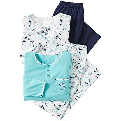 Damart Lot De 2 Pyjamas Maille Jersey Pur Coton Peigné Femme Bleu Imprimé Taille 46-48 (L) - Publicité Damart Lot De 2 Pyjamas Maille Jersey Pur Coton Peigné Femme Bleu Imprimé Taille 46-48 (L) - Publicité