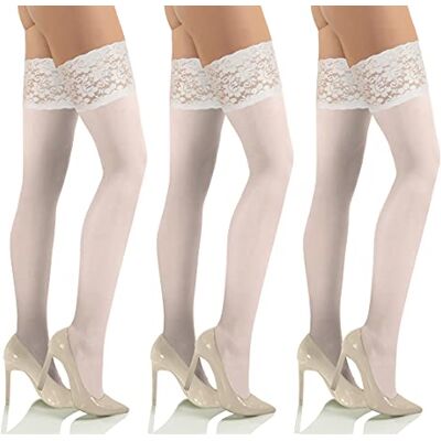 sesto senso Bas Autofixant Femme Opaque 50 Deniers Microfibre Dentelle avec Silicone Sexy lot de 3 collants 3/4 Blanc - Publicité sesto senso Bas Autofixant Femme Opaque 50 Deniers Microfibre Dentelle avec Silicone Sexy lot de 3 collants 3/4 Blanc - Publicité