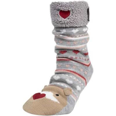 Isotoner Chaussettes d'intérieur femme en maille, doublé sherpa, antidérapante, 39/41, jacquard gris - Publicité Isotoner Chaussettes d'intérieur femme en maille, doublé sherpa, antidérapante, 39/41, jacquard gris - Publicité