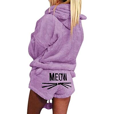 Minetom Nouveau Automne Hiver Femmes Ensemble De Deux Pièces Pyjamas Chaud Corail Velours Costume Vêtements De Nuit Mignon Chat Motif Hoodies Shorts Outfit Violet FR 38 - Publicité Minetom Nouveau Automne Hiver Femmes Ensemble De Deux Pièces Pyjamas Chaud Corail Velours Costume Vêtements De Nuit Mignon Chat Motif Hoodies Shorts Outfit Violet FR 38 - Publicité