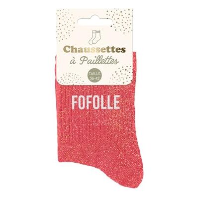 STC Chaussettes Paillettes Colorées Mot Fantaisie Fofolle, Rose Saumon, Taille 36-42 - Publicité STC Chaussettes Paillettes Colorées Mot Fantaisie Fofolle, Rose Saumon, Taille 36-42 - Publicité