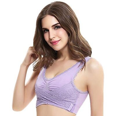 Minetom Femme Soutien-Gorge Ouvert Devant Fermeture sans Armatures Sport Push Up Rembourre Brassière Dentelle Bralette Bustier Violet S - Publicité Minetom Femme Soutien-Gorge Ouvert Devant Fermeture sans Armatures Sport Push Up Rembourre Brassière Dentelle Bralette Bustier Violet S - Publicité