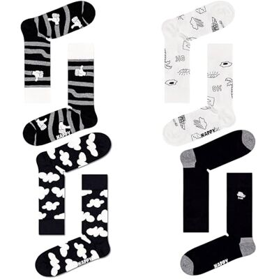Happy Socks Black & White Lot de 4 paires de chaussettes noires et blanches, taille 41-46 Mixte - Publicité Happy Socks Black & White Lot de 4 paires de chaussettes noires et blanches, taille 41-46 Mixte - Publicité