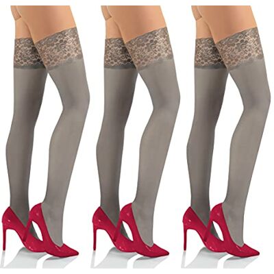 sesto senso Bas Autofixant Femme Opaque 50 Deniers Microfibre Dentelle avec Silicone Sexy lot de 3 collants 3/4 Gris - Publicité sesto senso Bas Autofixant Femme Opaque 50 Deniers Microfibre Dentelle avec Silicone Sexy lot de 3 collants 3/4 Gris - Publicité