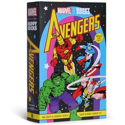 Happy Socks Collaboration exclusive Marvel™ Avengers -Coffrets cadeaux pour hommes et femmes (FR/ES, Numérique, 36, 40, Taille normale, Taille normale, Marvel™ Avengers, coffret cadeau 6 pièces) - Publicité Happy Socks Collaboration exclusive Marvel™ Avengers -Coffrets cadeaux pour hommes et femmes (FR/ES, Numérique, 36, 40, Taille normale, Taille normale, Marvel™ Avengers, coffret cadeau 6 pièces) - Publicité