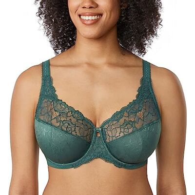 DELIMIRA Femme Soutien Gorge Grande Taille Minimiseur avec Armature Dentelle Non Rembourré Minuit Émeraude 125F - Publicité DELIMIRA Femme Soutien Gorge Grande Taille Minimiseur avec Armature Dentelle Non Rembourré Minuit Émeraude 125F - Publicité