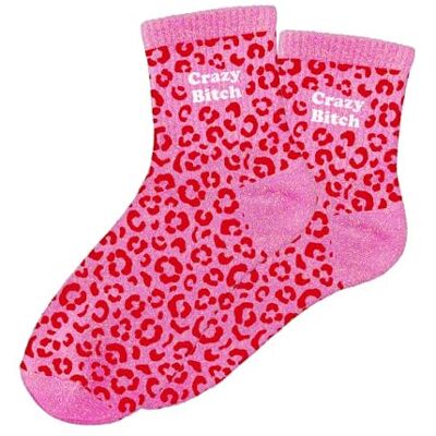 STC Chaussettes paillettes leopard crazy bitch - Publicité STC Chaussettes paillettes leopard crazy bitch - Publicité