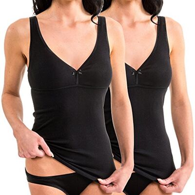 HERMKO 17580 Lot de 2 débardeur Femme avec Soutien-Gorge intégré, Couleur:Noir, Taille:46/48 (L) - Publicité HERMKO 17580 Lot de 2 débardeur Femme avec Soutien-Gorge intégré, Couleur:Noir, Taille:46/48 (L) - Publicité