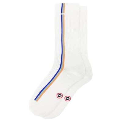 Le Slip Français Chaussettes de sport mi-hautes rayées bleu, vert et orange 100% Made In France - Publicité Le Slip Français Chaussettes de sport mi-hautes rayées bleu, vert et orange 100% Made In France - Publicité