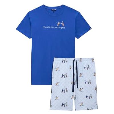 ARTHUR Pyjama Court Homme 100% Coton Jersey Ensemble Manches Courtes & Short à Motifs Golf Carreaux Bleu Léger, Doux et Respirant Taille L - Publicité ARTHUR Pyjama Court Homme 100% Coton Jersey Ensemble Manches Courtes & Short à Motifs Golf Carreaux Bleu Léger, Doux et Respirant Taille L - Publicité