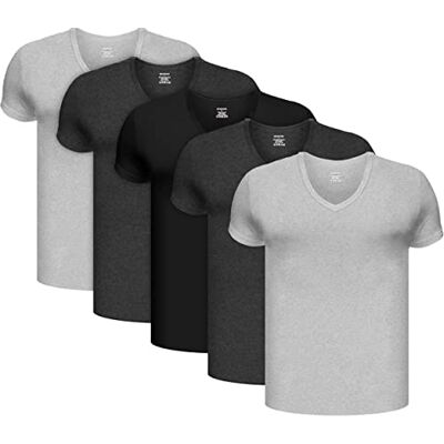 BRUBAKER Lot de 5 Maillot de Corps Homme avec Col en V T-Shirt à Manches Courtes Coton Peigné (Lisse) Extra Long sans Couture 1x Noir, 2X Anthracite, 2X Gris Clair S - Publicité BRUBAKER Lot de 5 Maillot de Corps Homme avec Col en V T-Shirt à Manches Courtes Coton Peigné (Lisse) Extra Long sans Couture 1x Noir, 2X Anthracite, 2X Gris Clair S - Publicité