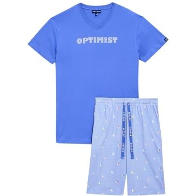 ARTHUR Pyjama Court Homme 100% Coton Jersey Ensemble Manches Courtes & Short à Motifs Bateau Optimist Bleu Léger, Doux et Respirant Taille XXL - Publicité ARTHUR Pyjama Court Homme 100% Coton Jersey Ensemble Manches Courtes & Short à Motifs Bateau Optimist Bleu Léger, Doux et Respirant Taille XXL - Publicité