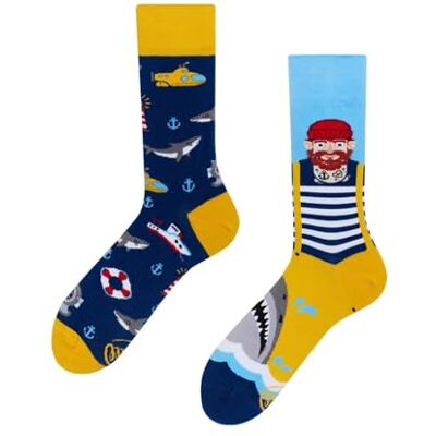 Many Mornings Fishers Tale / Pêcheur Chaussettes mélangées Bateaux de pêcheur, requin, marin, Bleu, multicolore, 39-42 - Publicité Many Mornings Fishers Tale / Pêcheur Chaussettes mélangées Bateaux de pêcheur, requin, marin, Bleu, multicolore, 39-42 - Publicité