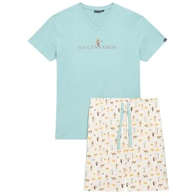 ARTHUR Pyjama Court Homme 100% Coton Jersey Ensemble Manches Courtes & Short à Motifs Egypte Bleu et Jaune Léger, Doux et Respirant Taille M - Publicité ARTHUR Pyjama Court Homme 100% Coton Jersey Ensemble Manches Courtes & Short à Motifs Egypte Bleu et Jaune Léger, Doux et Respirant Taille M - Publicité