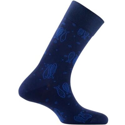 Kindy Mi-chaussettes en coton motif Poissons MADE IN FRANCE couleur Marine Pointure 39-42 - Publicité Kindy Mi-chaussettes en coton motif Poissons MADE IN FRANCE couleur Marine Pointure 39-42 - Publicité