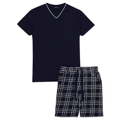 ARTHUR Pyjama Court Homme 100% Coton Jersey Ensemble Manches Courtes & Short à Motifs Carreaux Marine Blanc Léger, Doux et Respirant Taille L - Publicité ARTHUR Pyjama Court Homme 100% Coton Jersey Ensemble Manches Courtes & Short à Motifs Carreaux Marine Blanc Léger, Doux et Respirant Taille L - Publicité