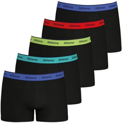 Athena Lot de 5 Boxers Homme Maxi Color – Coton Stretch Confortable – Ceinture Large 28 mm – Certifiés Oeko-TEX - Publicité Athena Lot de 5 Boxers Homme Maxi Color – Coton Stretch Confortable – Ceinture Large 28 mm – Certifiés Oeko-TEX - Publicité
