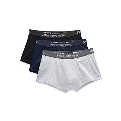 Emporio Armani Underwear 3-Pack Trunk Pure Cotton Boxeur Ajust, Marine/Melgrey/Black, S Homme - Publicité Emporio Armani Underwear 3-Pack Trunk Pure Cotton Boxeur Ajust, Marine/Melgrey/Black, S Homme - Publicité