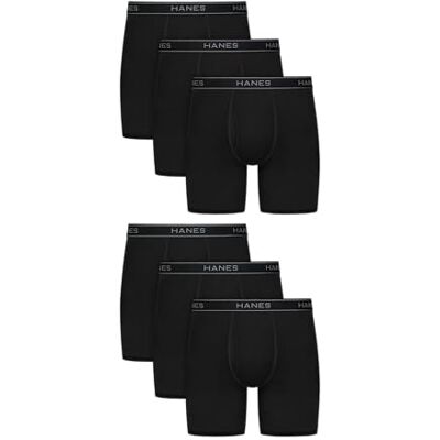 Hanes Pack, Performance Stretch Underwear, Moisture-Wicking Boxer Briefs for Men, 6-Pack Boxeur ajusté, Noir/Bleu/Gris, Medium (Lot de 6) Homme - Publicité Hanes Pack, Performance Stretch Underwear, Moisture-Wicking Boxer Briefs for Men, 6-Pack Boxeur ajusté, Noir/Bleu/Gris, Medium (Lot de 6) Homme - Publicité