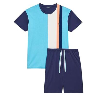 ARTHUR Pyjama Court Homme 100% Coton Jersey Ensemble Manches Courtes & Short à Motifs Rayures Bleu et Orange Léger, Doux et Respirant Taille XXL - Publicité ARTHUR Pyjama Court Homme 100% Coton Jersey Ensemble Manches Courtes & Short à Motifs Rayures Bleu et Orange Léger, Doux et Respirant Taille XXL - Publicité