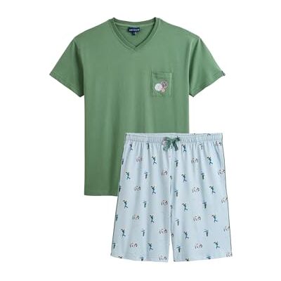ARTHUR Pyjama Court Homme 100% Coton Jersey Ensemble Manches Courtes & Short à Motifs Pétanque Bleu et Kaki Léger, Doux et Respirant Taille L - Publicité ARTHUR Pyjama Court Homme 100% Coton Jersey Ensemble Manches Courtes & Short à Motifs Pétanque Bleu et Kaki Léger, Doux et Respirant Taille L - Publicité