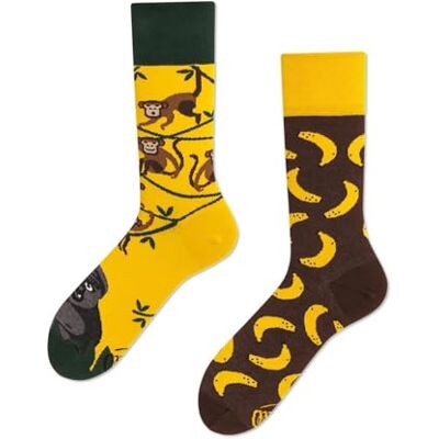 Many Mornings Monkey Business Chaussettes multicolores avec singes, coton, bananes, gorilles, jungle, lianes (43-46) - Publicité Many Mornings Monkey Business Chaussettes multicolores avec singes, coton, bananes, gorilles, jungle, lianes (43-46) - Publicité