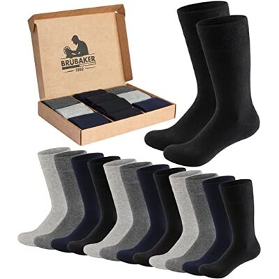 BRUBAKER 10 Paires de Chaussettes Homme Coton – Grand Set Business – Mi-bas de Costume Respirants en Boîte Cadeau – Coton Noir, Gris et Bleu Foncé Taille 39-42 - Publicité BRUBAKER 10 Paires de Chaussettes Homme Coton – Grand Set Business – Mi-bas de Costume Respirants en Boîte Cadeau – Coton Noir, Gris et Bleu Foncé Taille 39-42 - Publicité