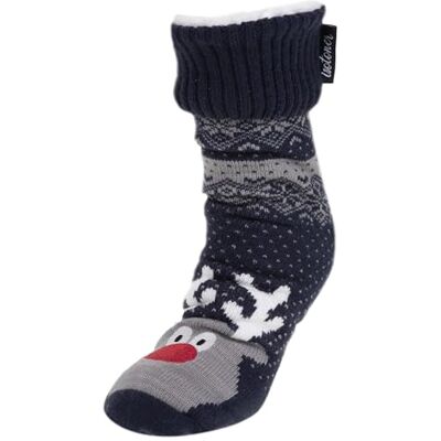 Isotoner Chaussettes d'intérieur homme maille/sherpa picots antidérapants, 44/46, marine - Publicité Isotoner Chaussettes d'intérieur homme maille/sherpa picots antidérapants, 44/46, marine - Publicité