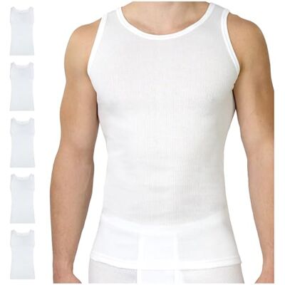 SES Lot de 5 débardeurs pour homme 100 % coton, Blanc., XL - Publicité SES Lot de 5 débardeurs pour homme 100 % coton, Blanc., XL - Publicité