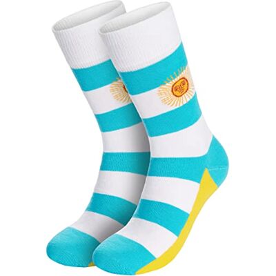 BRUBAKER Fan Chaussettes d'Argentine pour Hommes Drapeau Motif amusant Chaussettes d'équipage Taille unique EU41-45 Cadeau Fans de Football Footballeur - Publicité BRUBAKER Fan Chaussettes d'Argentine pour Hommes Drapeau Motif amusant Chaussettes d'équipage Taille unique EU41-45 Cadeau Fans de Football Footballeur - Publicité