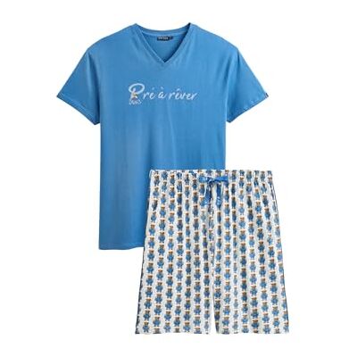 ARTHUR Pyjama Court Homme 100% Coton Jersey Ensemble Manches Courtes & Short à Motifs Nounours Campagne Bleu Léger, Doux et Respirant Taille L - Publicité ARTHUR Pyjama Court Homme 100% Coton Jersey Ensemble Manches Courtes & Short à Motifs Nounours Campagne Bleu Léger, Doux et Respirant Taille L - Publicité