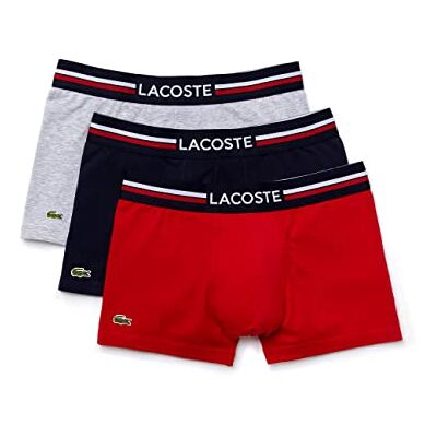 Lacoste Boxer Homme Lot de 3 , Marine/Argent Chine-rouge, M - Publicité Lacoste Boxer Homme Lot de 3 , Marine/Argent Chine-rouge, M - Publicité