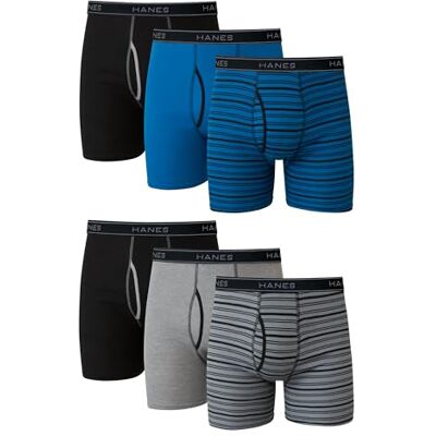 Hanes Boxer Briefs, Cool Dri Moisture-Wicking Underwear, Cotton No-Ride-up for Men, Multi-Packs Available Boxeur ajusté, Lot de 6-Rayures Assorties, XL Homme - Publicité Hanes Boxer Briefs, Cool Dri Moisture-Wicking Underwear, Cotton No-Ride-up for Men, Multi-Packs Available Boxeur ajusté, Lot de 6-Rayures Assorties, XL Homme - Publicité