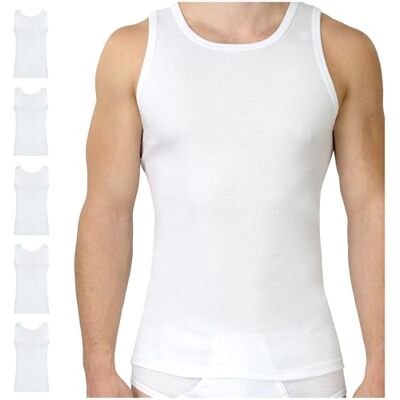 SES Lot de 5 maillots de corps à fines côtes pour homme, tailles S à 4XL, débardeurs, moulants, 100 % coton, avec coupe près du corps, Blanc., M - Publicité SES Lot de 5 maillots de corps à fines côtes pour homme, tailles S à 4XL, débardeurs, moulants, 100 % coton, avec coupe près du corps, Blanc., M - Publicité