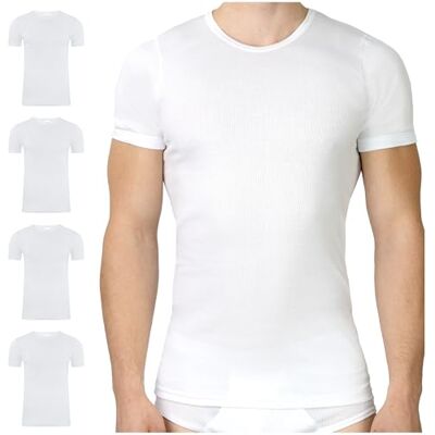 SES Lot de 4 maillots de corps à double côte pour homme Blanc Tailles S à 4XL Manches courtes 100 % coton - Publicité SES Lot de 4 maillots de corps à double côte pour homme Blanc Tailles S à 4XL Manches courtes 100 % coton - Publicité